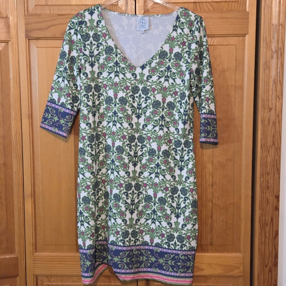 TRACY NEGOSHIAN Tunic Shift Dress Size XS Floral Paisley Pink Green